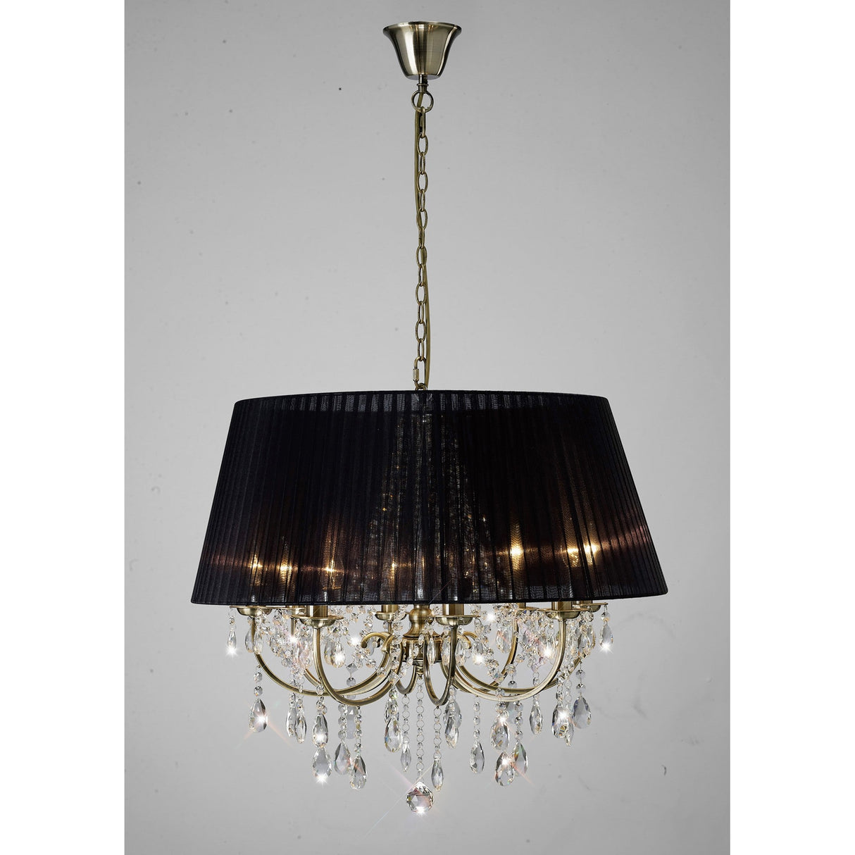 Olivia 70cm 8 Light Crystal Chandelier - Brass With Black Shade