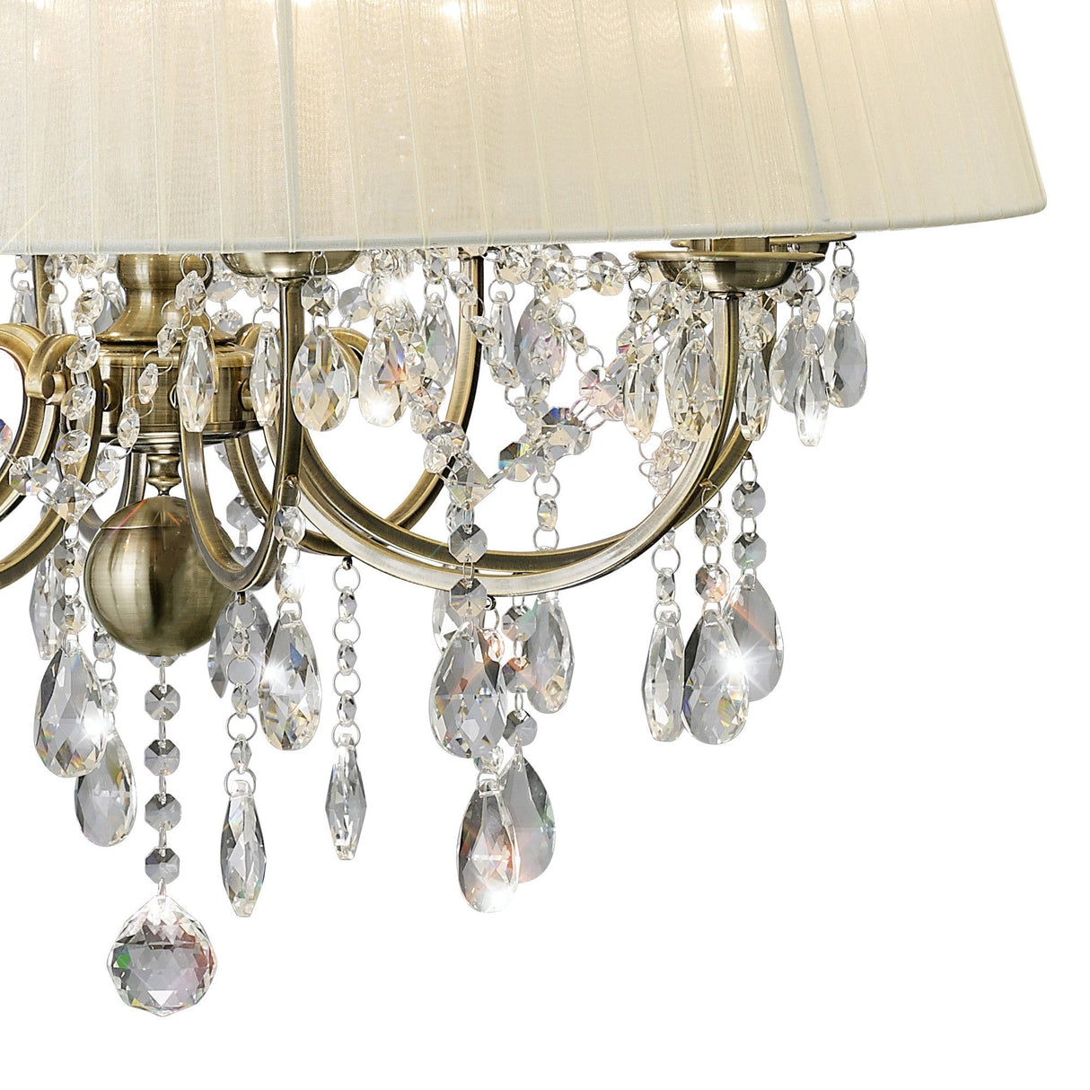Olivia 70cm 8 Light Crystal Chandelier - Brass With Cream Shade