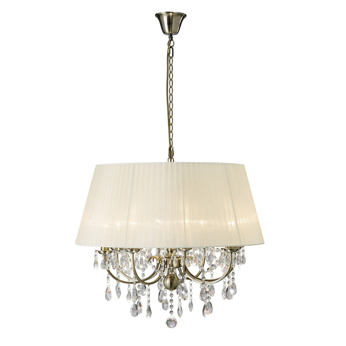 Olivia 70cm 8 Light Crystal Chandelier - Brass With Cream Shade
