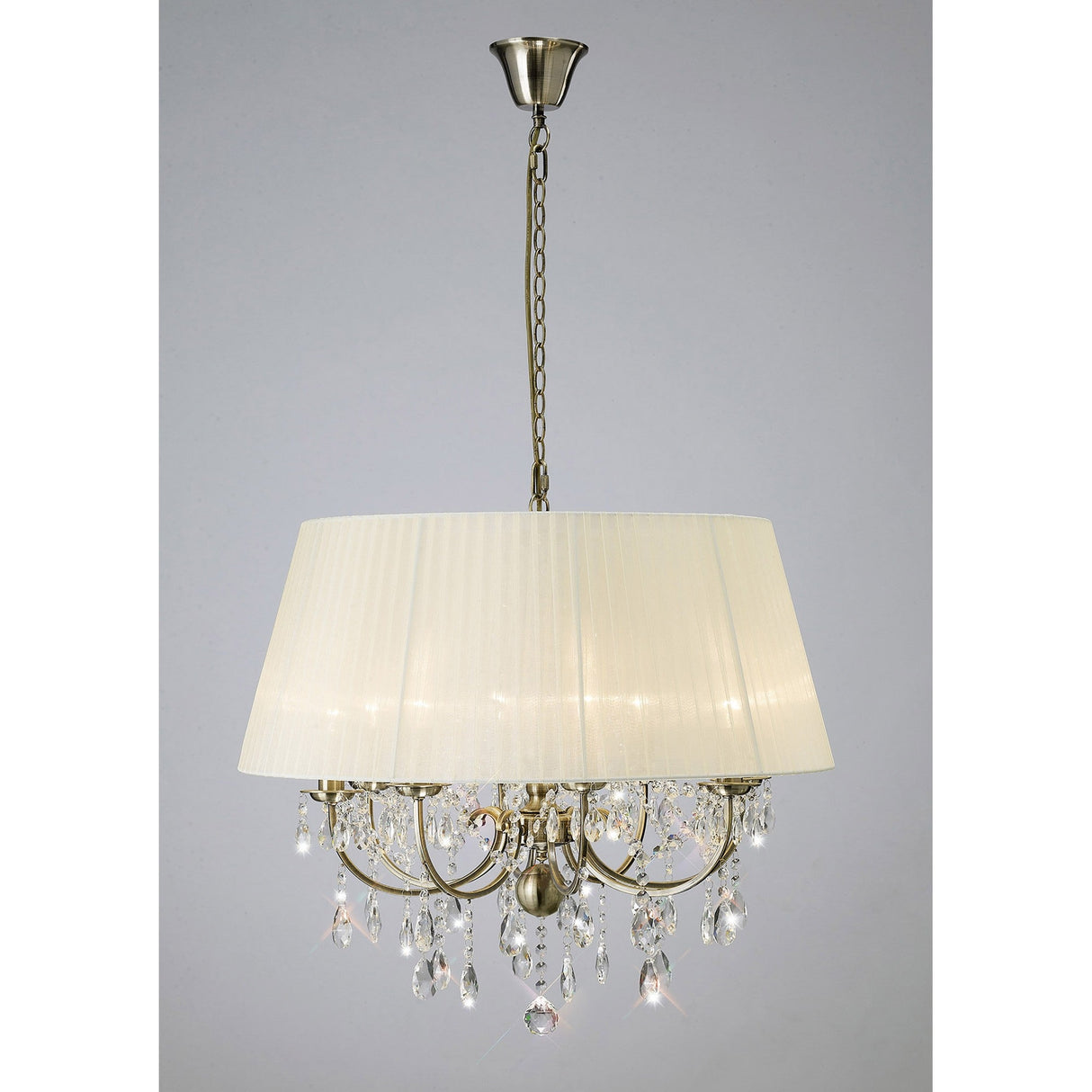 Olivia 70cm 8 Light Crystal Chandelier - Brass With Cream Shade