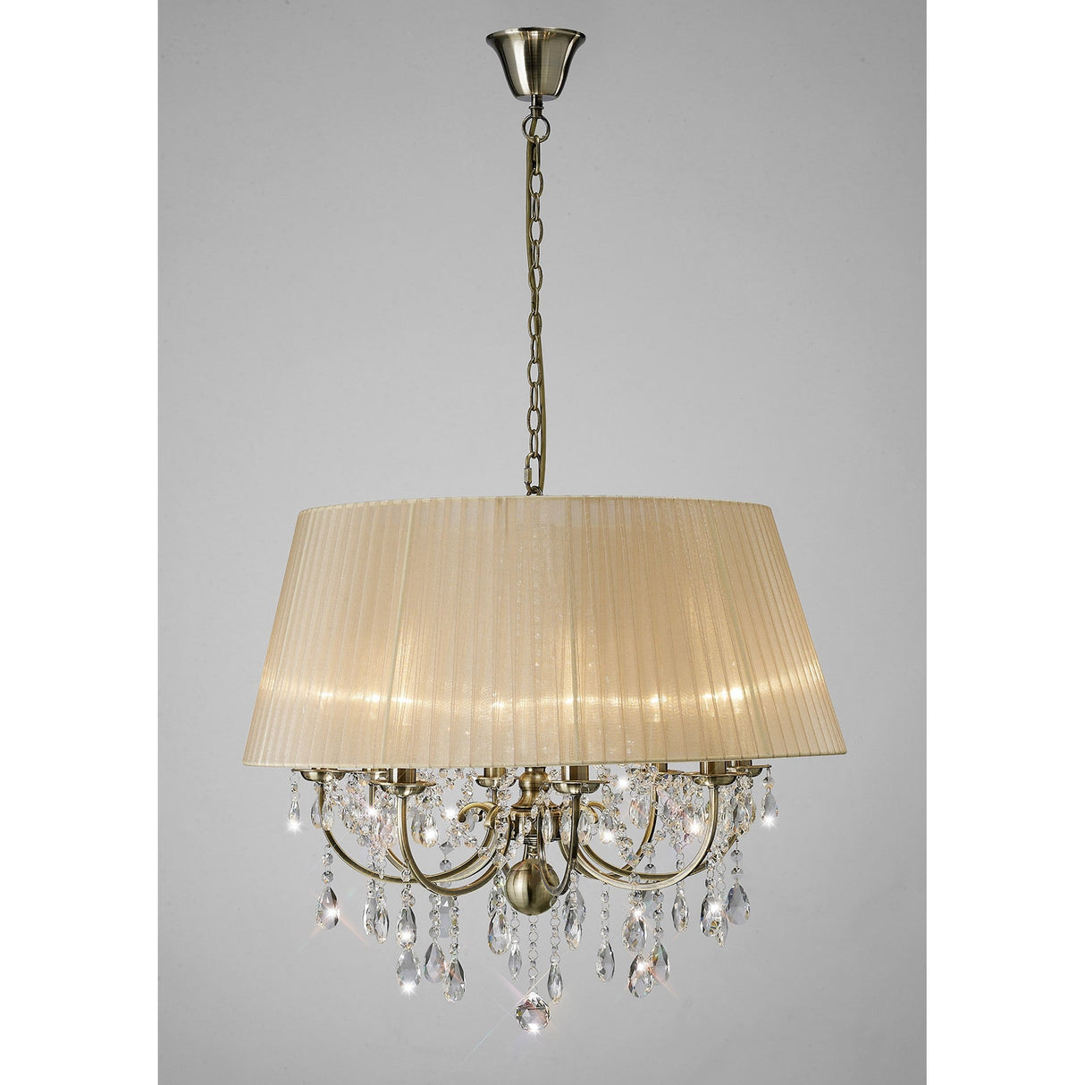 Olivia 70cm 8 Light Crystal Chandelier - Brass With Ivory Shade
