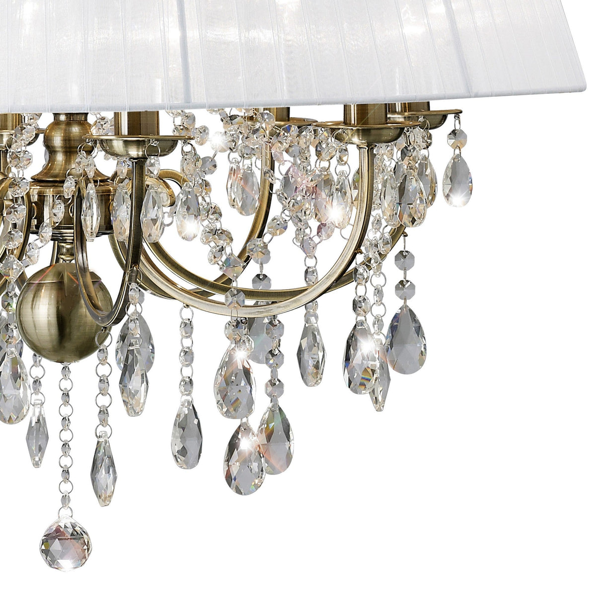 Olivia 70cm 8 Light Crystal Chandelier - Brass With White Shade