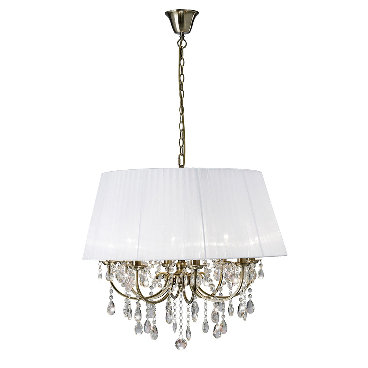 Olivia 70cm 8 Light Crystal Chandelier - Brass With White Shade