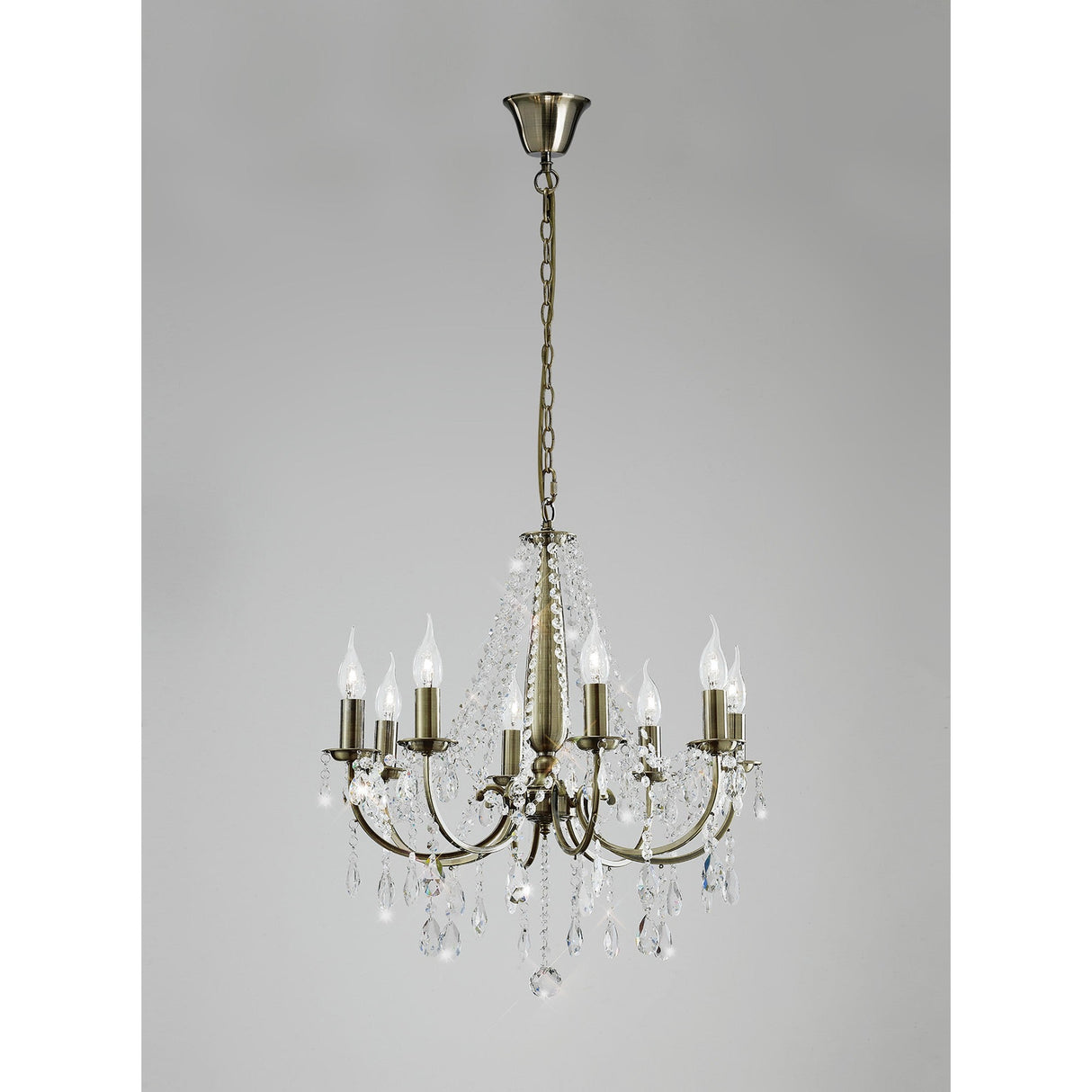 Olivia 58cm 8 Light Crystal Chandelier - Brass (Without Shade)