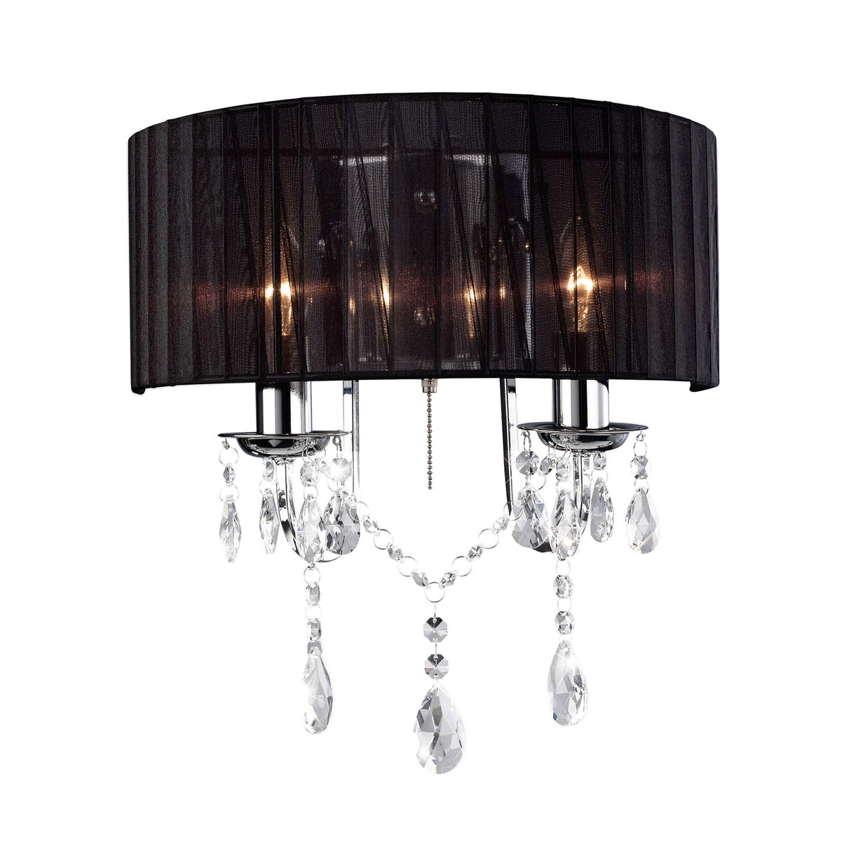 Olivia 2 Light Crystal Wall Light With Switch - Chrome With Black Shade