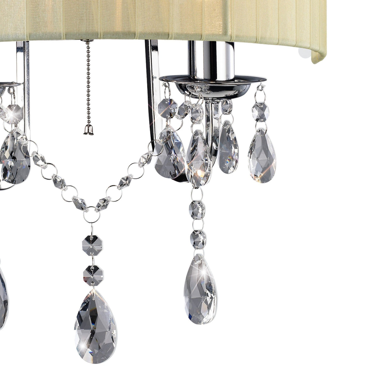 Olivia 2 Light Crystal Wall Light With Switch - Chrome With Cream Shade