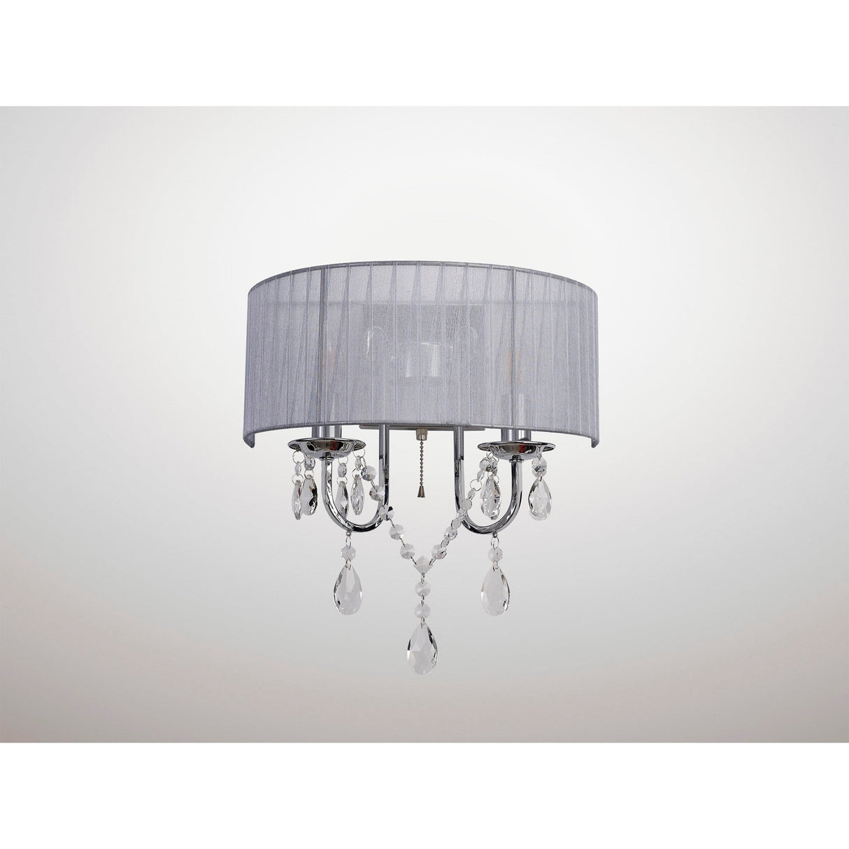 Olivia 2 Light Crystal Wall Light With Switch - Chrome With Grey Shade