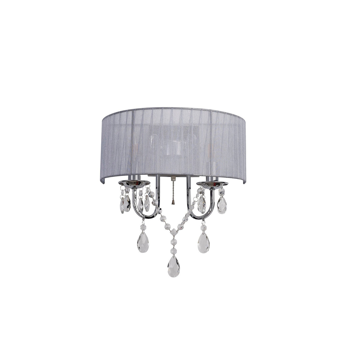 Olivia 2 Light Crystal Wall Light With Switch - Chrome With Grey Shade