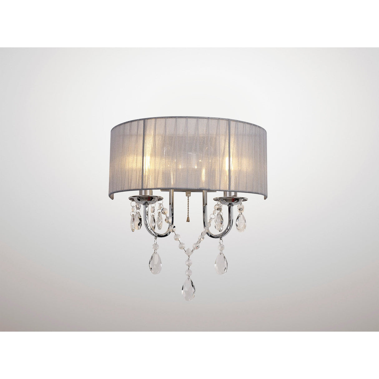 Olivia 2 Light Crystal Wall Light With Switch - Chrome With Grey Shade