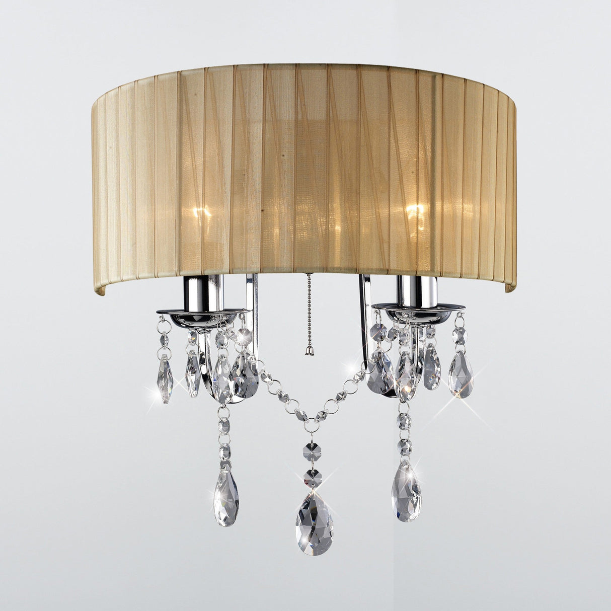 Olivia 2 Light Crystal Wall Light With Switch - Chrome With Bronze Shade