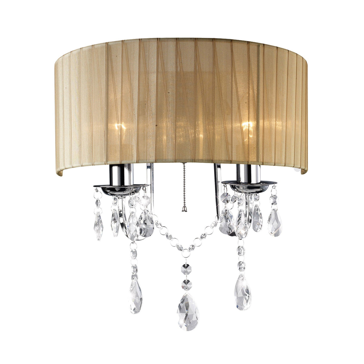 Olivia 2 Light Crystal Wall Light With Switch - Chrome With Bronze Shade