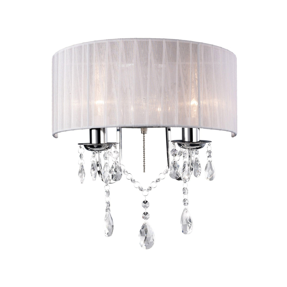 Olivia 2 Light Crystal Wall Light With Switch - Chrome With White Shade