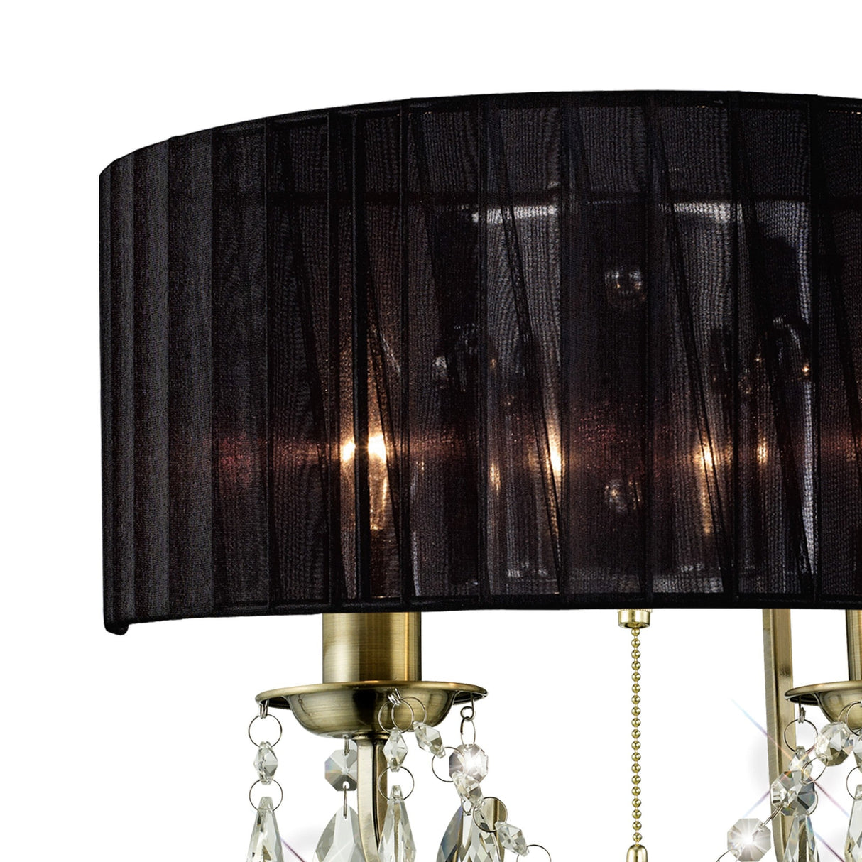 Olivia 2 Light Crystal Wall Light With Switch - Brass With Black Shade