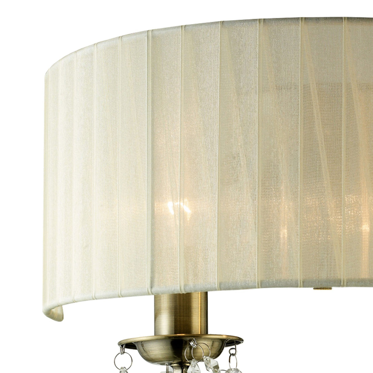 Olivia 2 Light Crystal Wall Light With Switch - Brass With Cream Shade