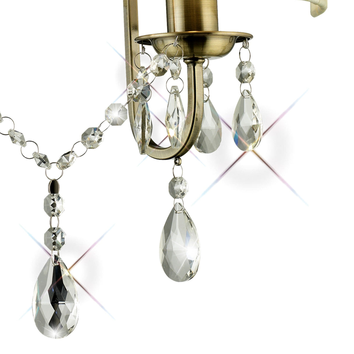 Olivia 2 Light Crystal Wall Light With Switch - Brass With Cream Shade