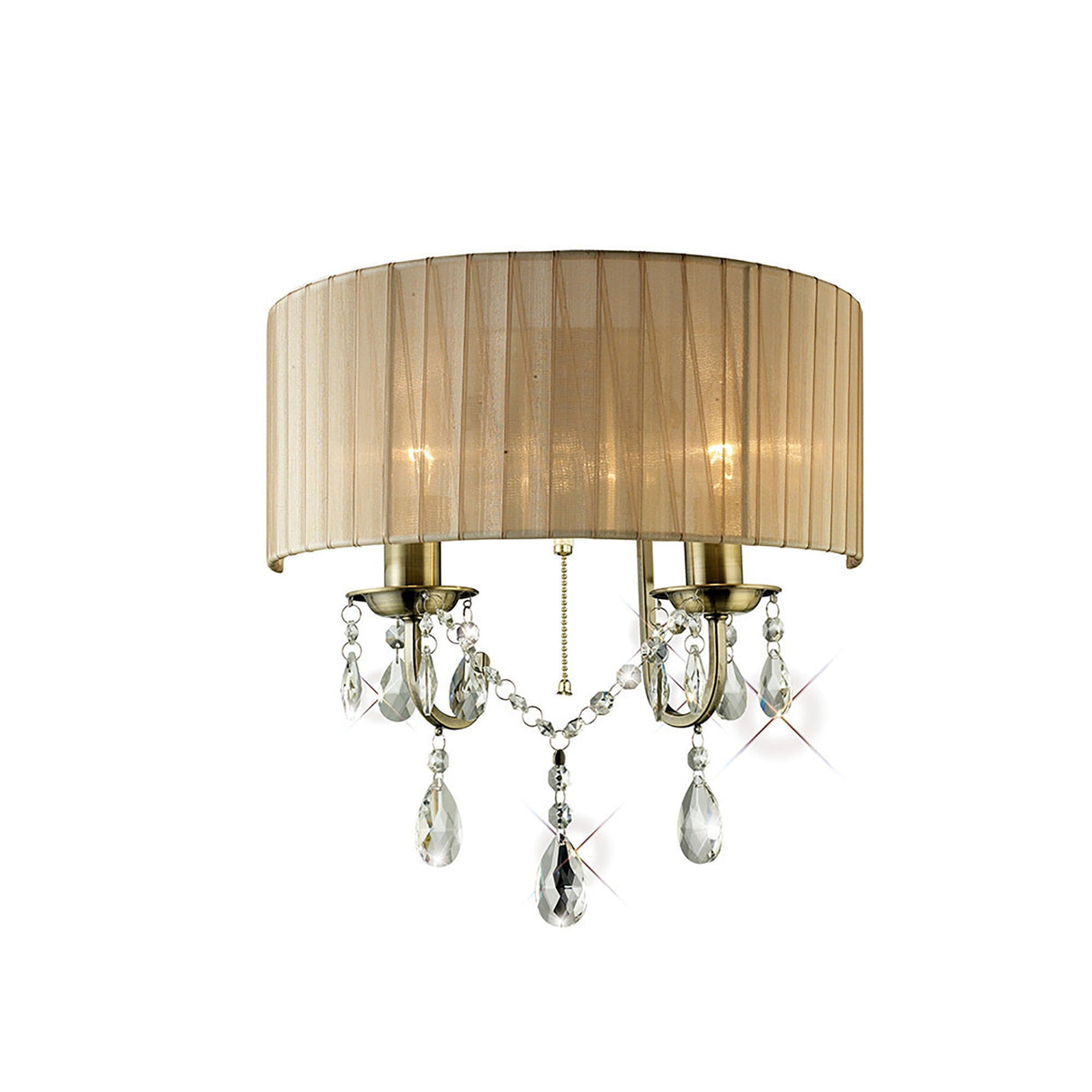 Olivia 2 Light Crystal Wall Light With Switch - Brass With Bronze Shade