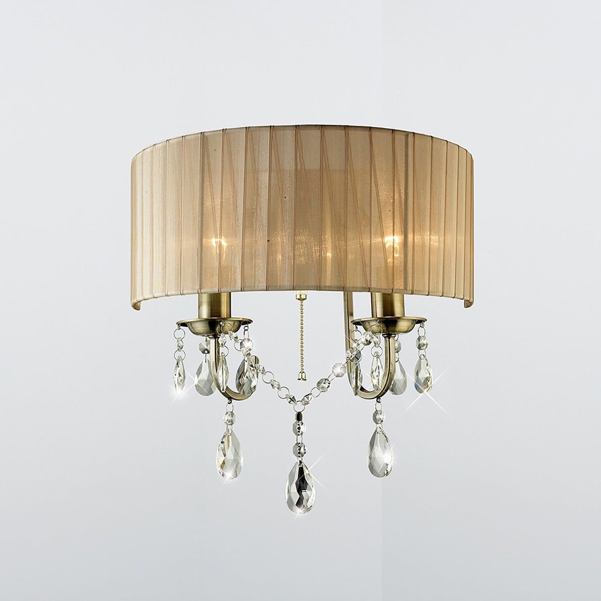 Olivia 2 Light Crystal Wall Light With Switch - Brass With Bronze Shade
