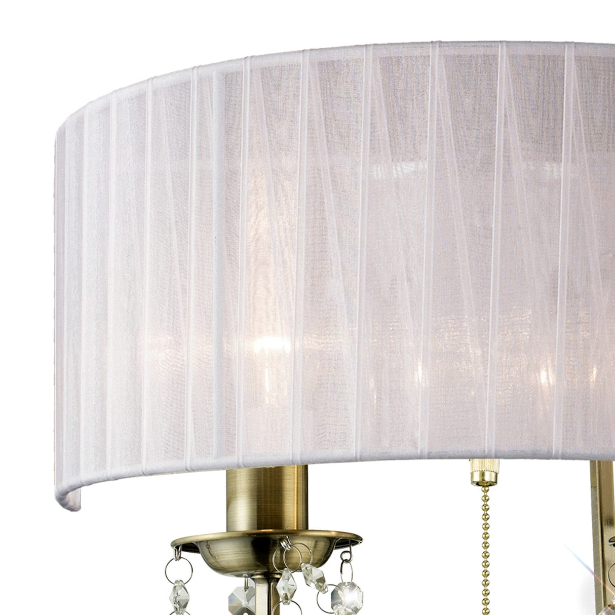 Olivia 2 Light Crystal Wall Light With Switch - Brass With White Shade