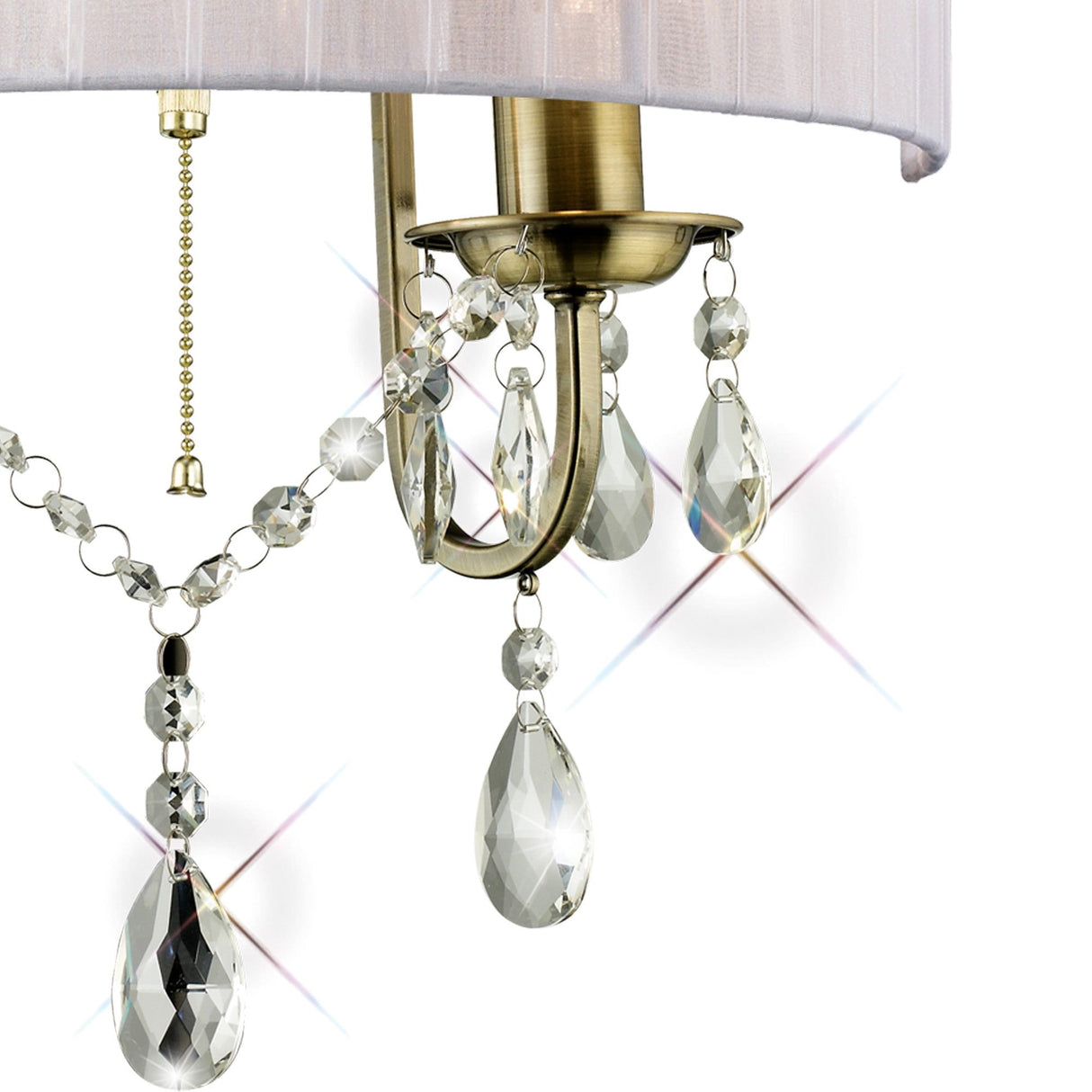 Olivia 2 Light Crystal Wall Light With Switch - Brass With White Shade