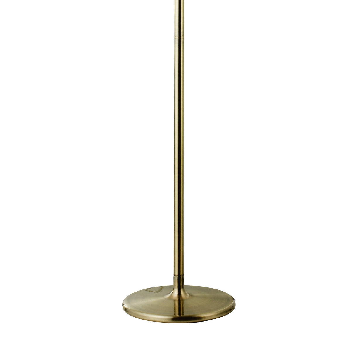 A close-up of the base and lower part of the Olivia 3 Light Crystal Floor Lamp in brass with a round base and cream shade, shown against a white background.