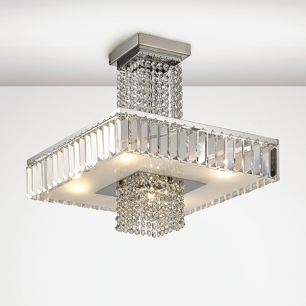 Ophelia 5 Light Crystal Semi-Flush Ceiling Light - Polished Chrome