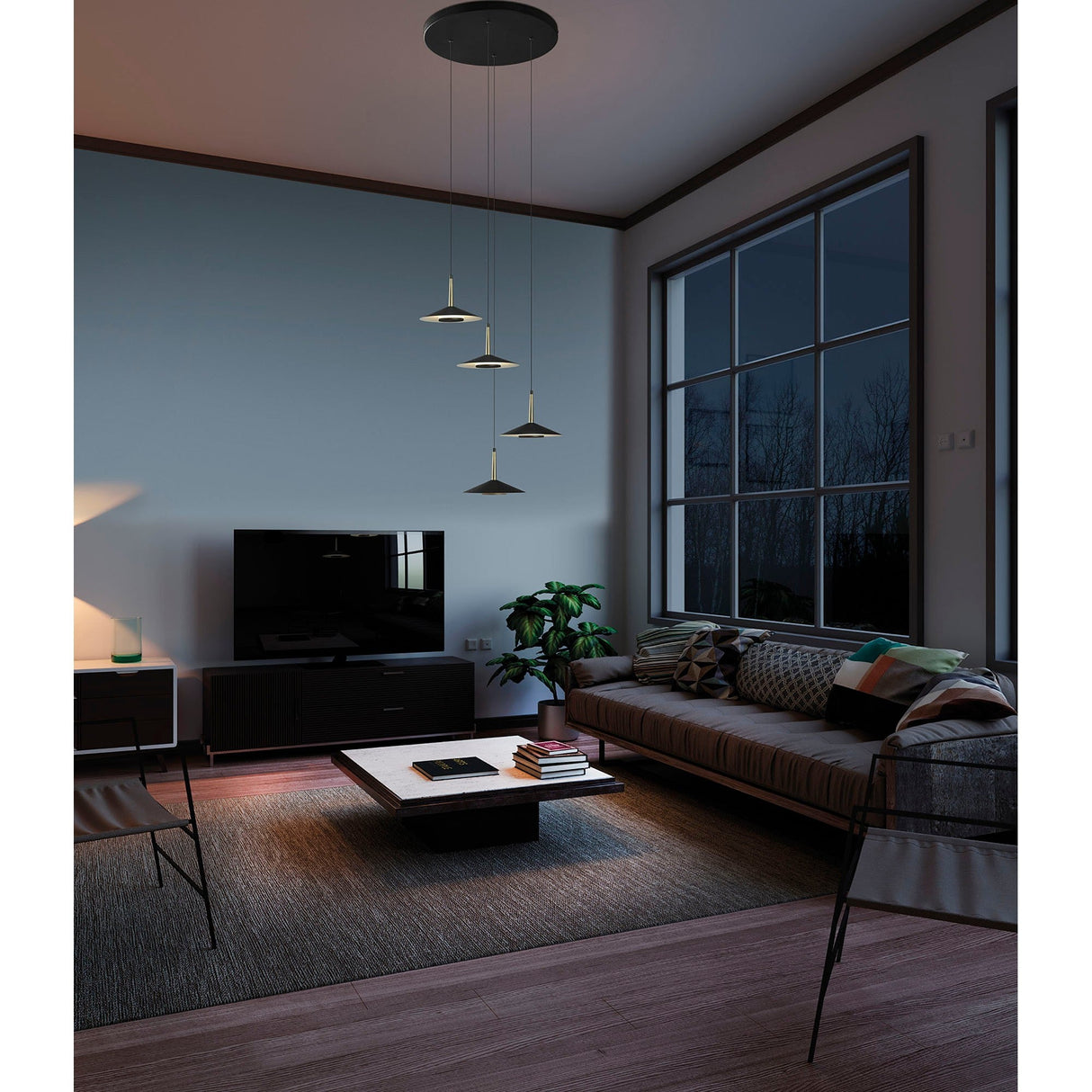 Orion 4 Light LED Cluster Pendant Light 32W 3000K - Black & Brass