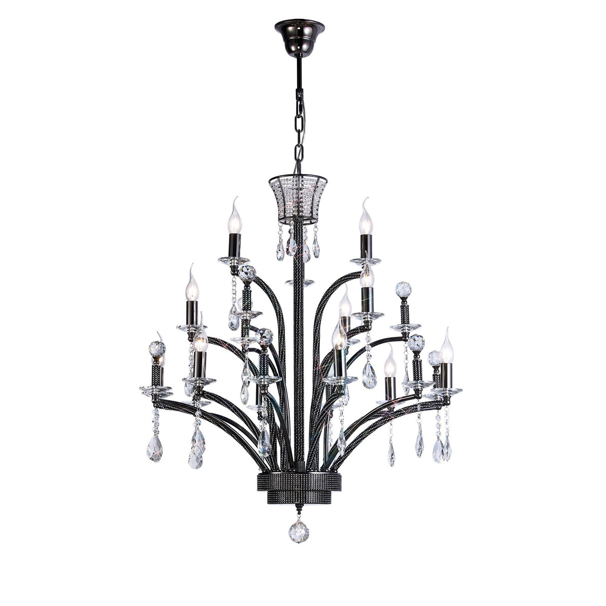 Orlando 80cm Large 12 Light Chandelier - Black Chrome