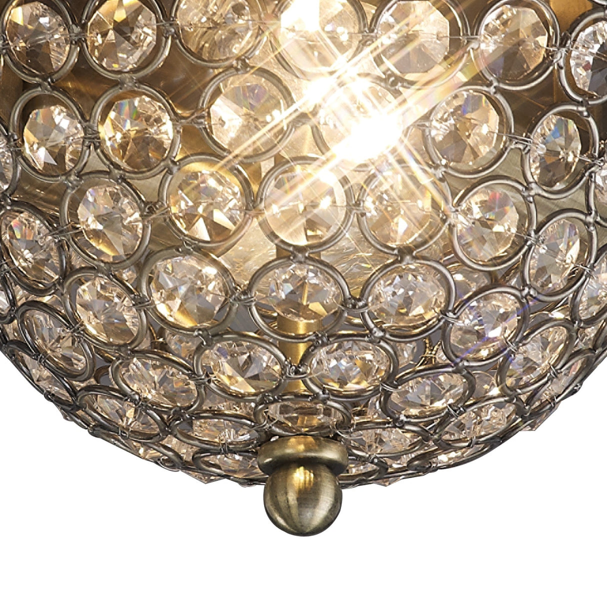 Paloma 2 Light Small Crystal Flush Ceiling Light - Antique Brass