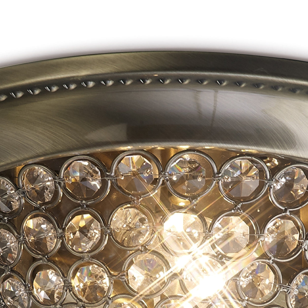 Paloma 2 Light Small Crystal Flush Ceiling Light - Antique Brass