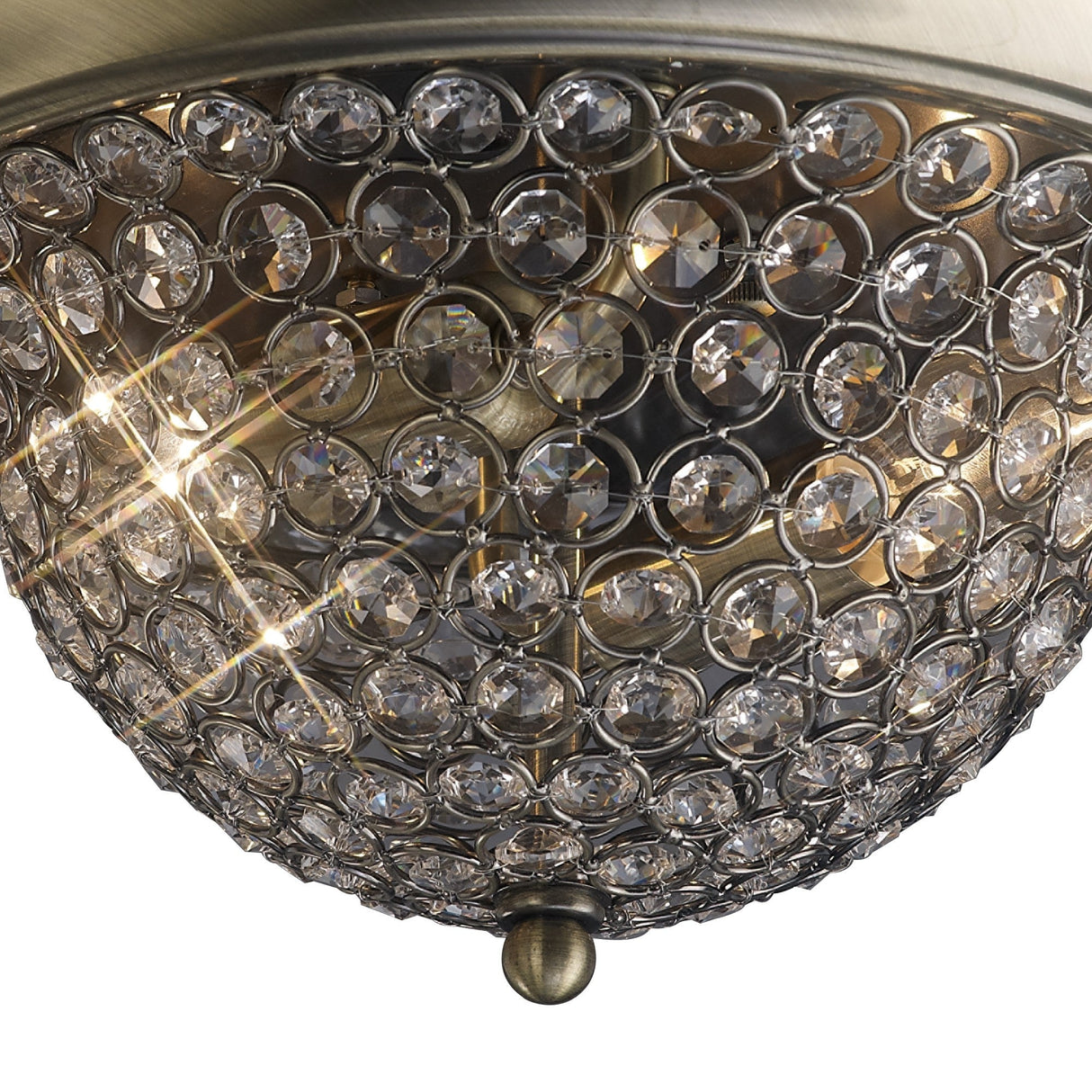 Paloma 2 Light Medium Crystal Flush Ceiling Light - Antique Brass