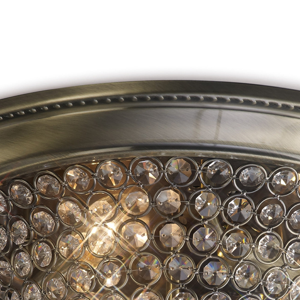 Paloma 3 Light Large Crystal Flush Ceiling Light - Antique Brass