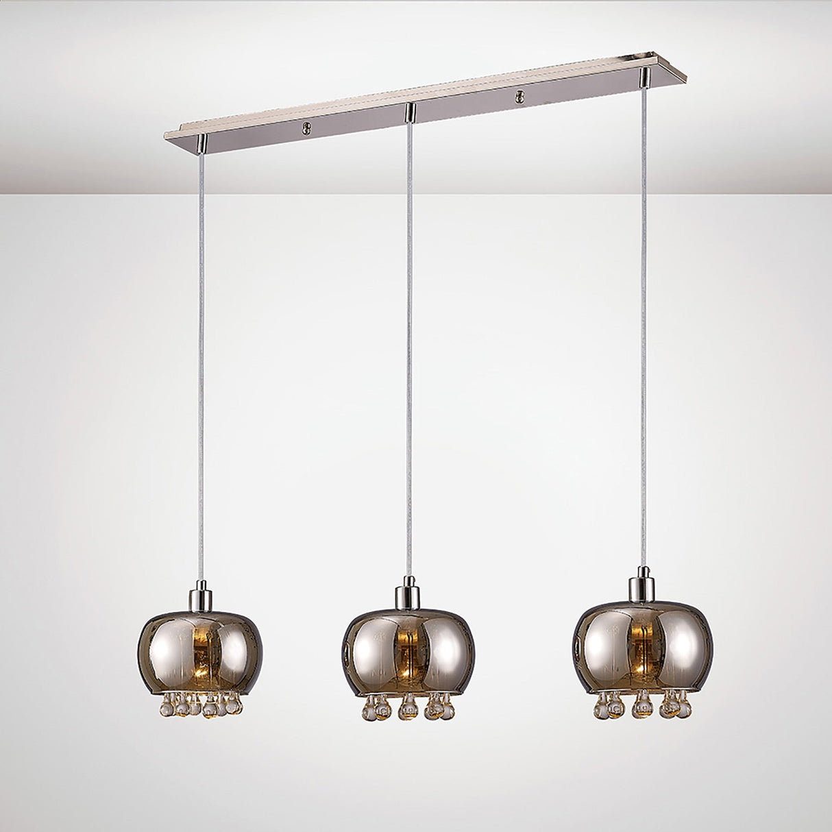 Pandora 3 Light Glass Bar Pendant Light - Polished Chrome