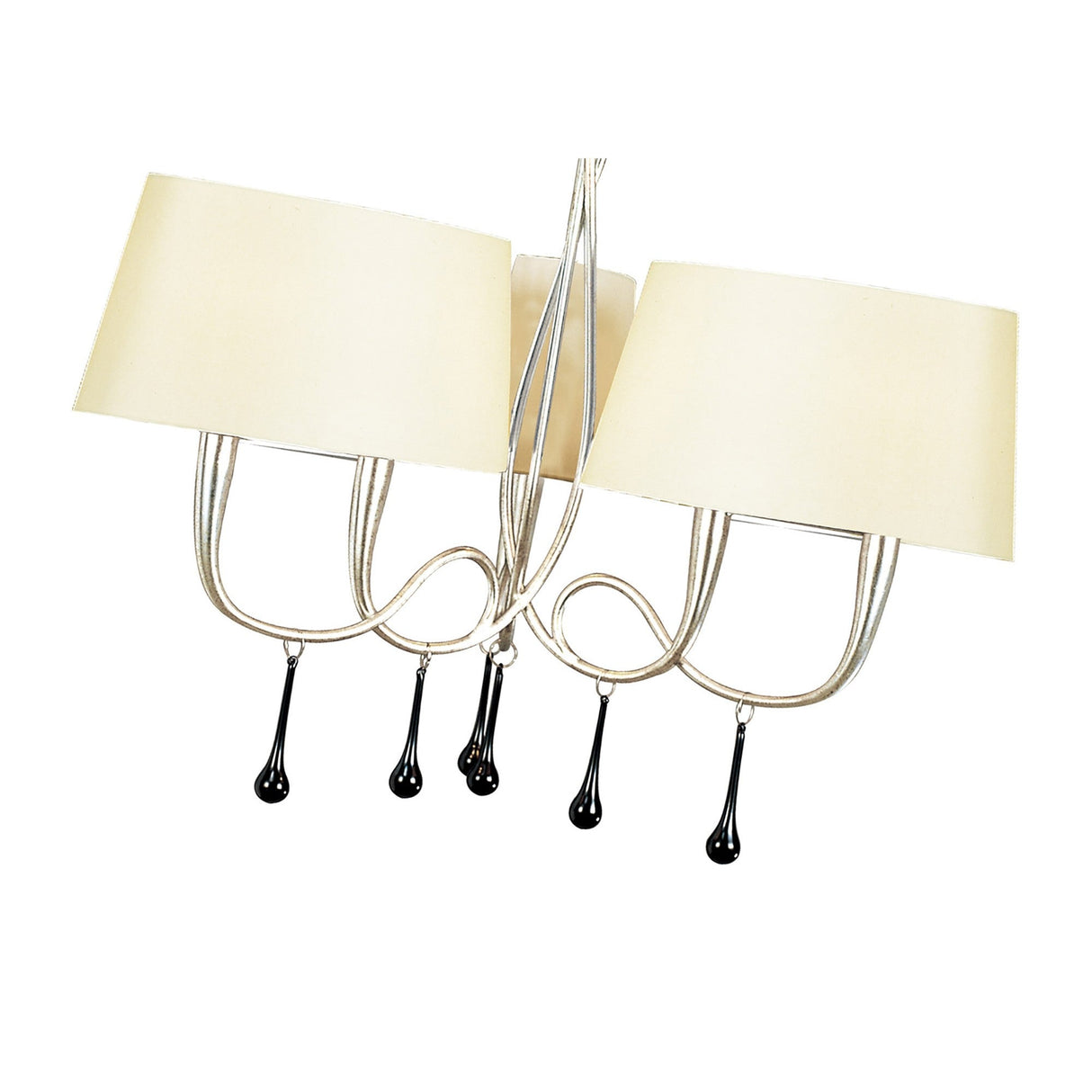 Paola 64cm 3 Arm 6 Light Chandelier - Silver With Cream Shades