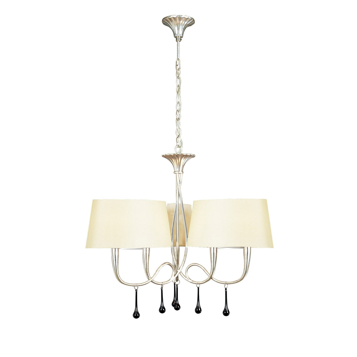 Paola 64cm 3 Arm 6 Light Chandelier - Silver With Cream Shades