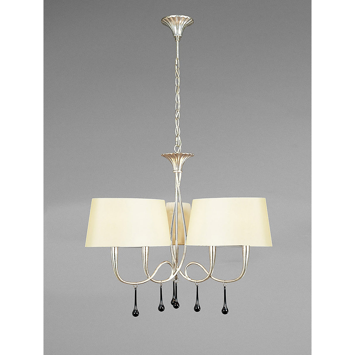 Paola 64cm 3 Arm 6 Light Chandelier - Silver With Cream Shades