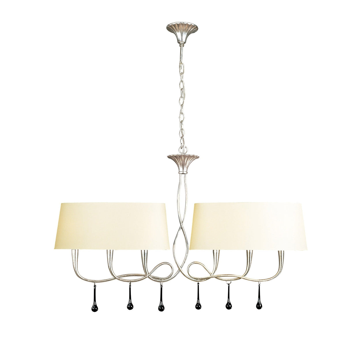 Paola Linear 2 Arm 6 Light Chandelier - Silver With Cream Shades