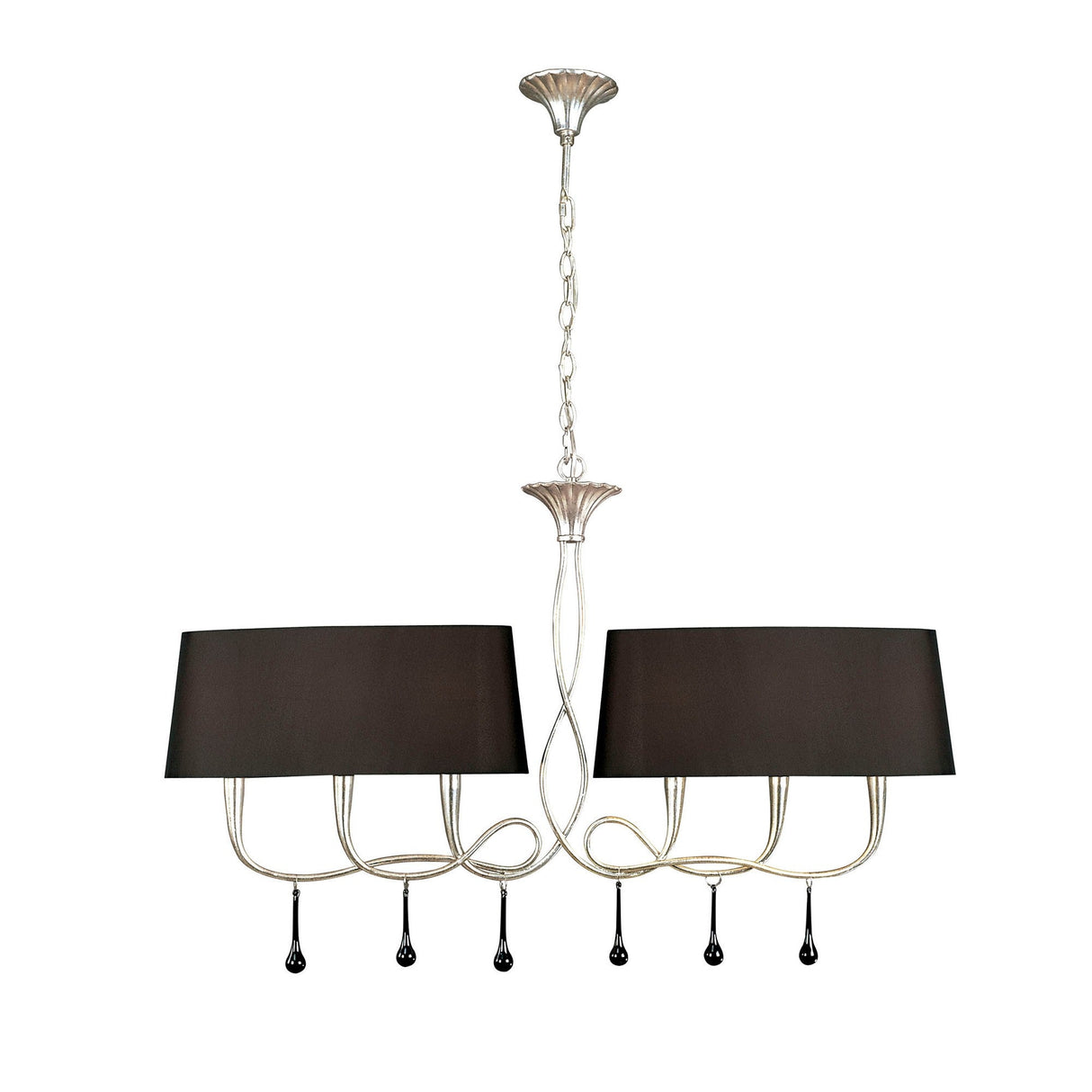 Paola Linear 2 Arm 6 Light Chandelier - Silver With Black Shades
