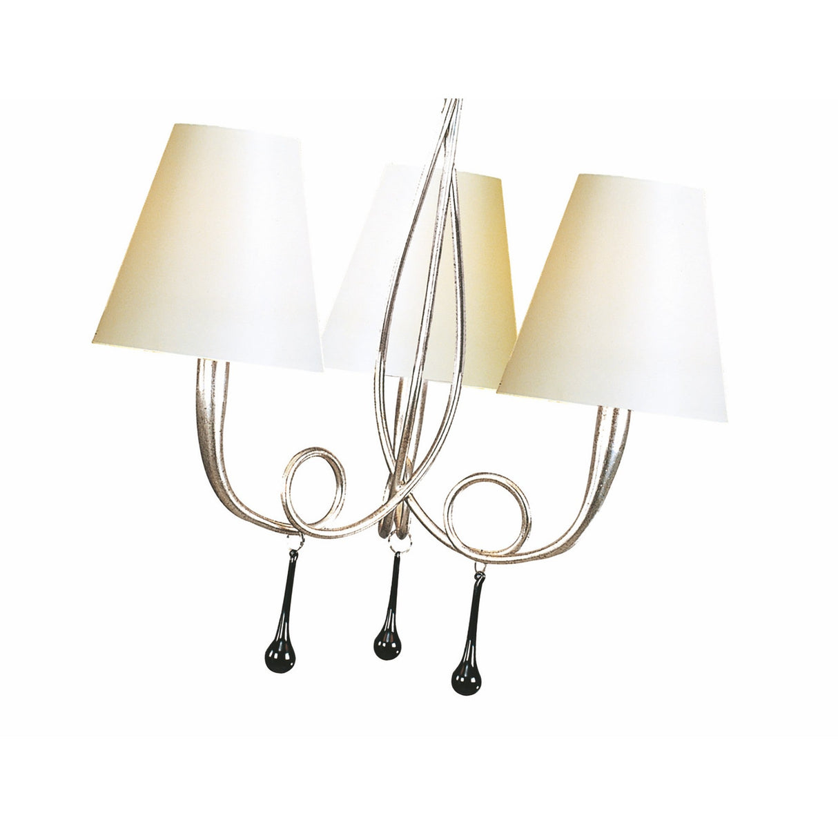 Paola 55cm 3 Light Chandelier - Silver With Cream Shades