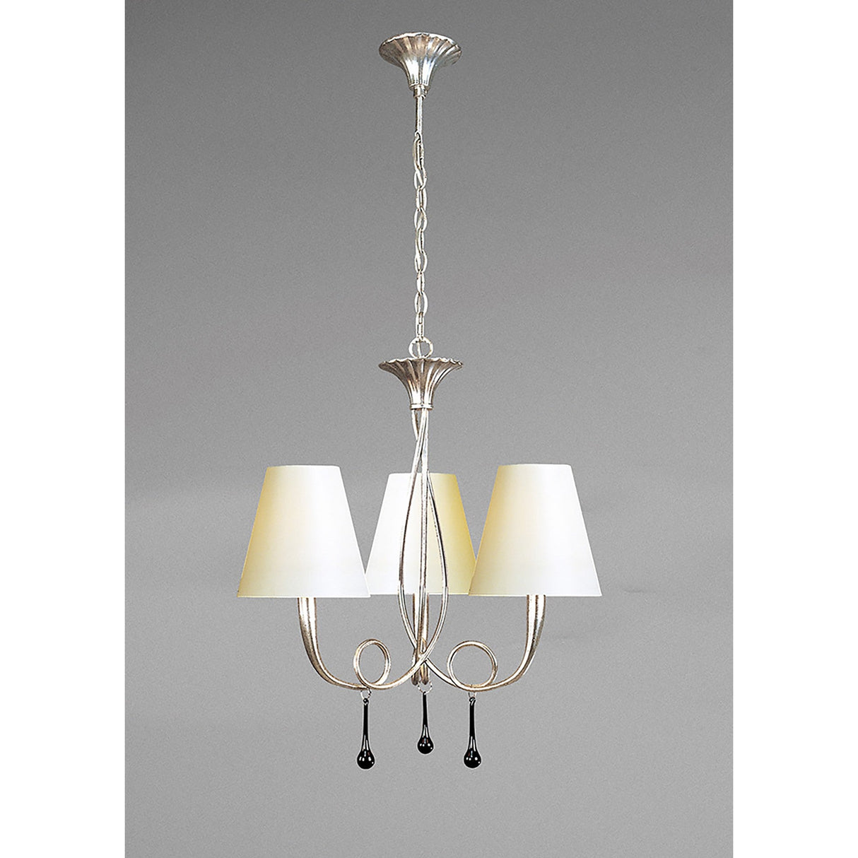 Paola 55cm 3 Light Chandelier - Silver With Cream Shades