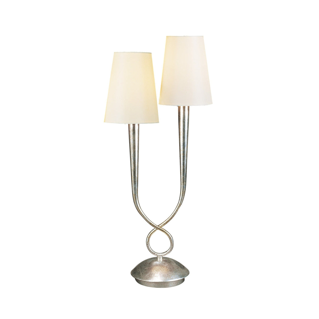 Paola 2 Light Table Lamp - Silver Painted With Cream Shades