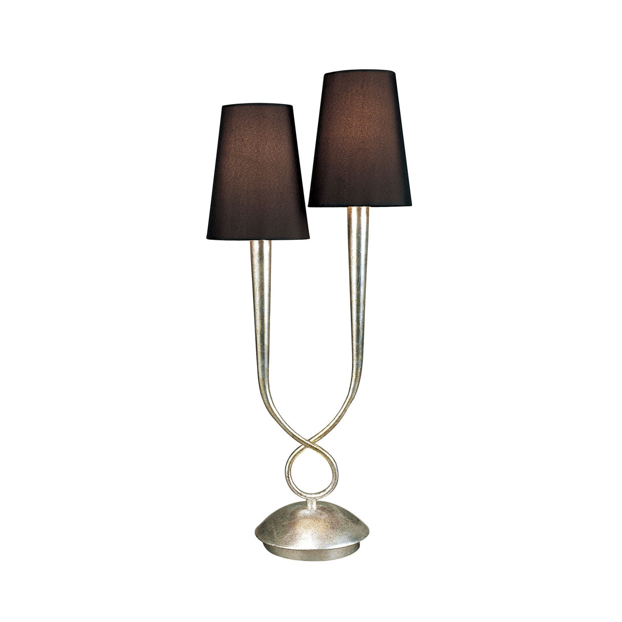 Paola 2 Light Table Lamp - Silver Painted With Black Shades