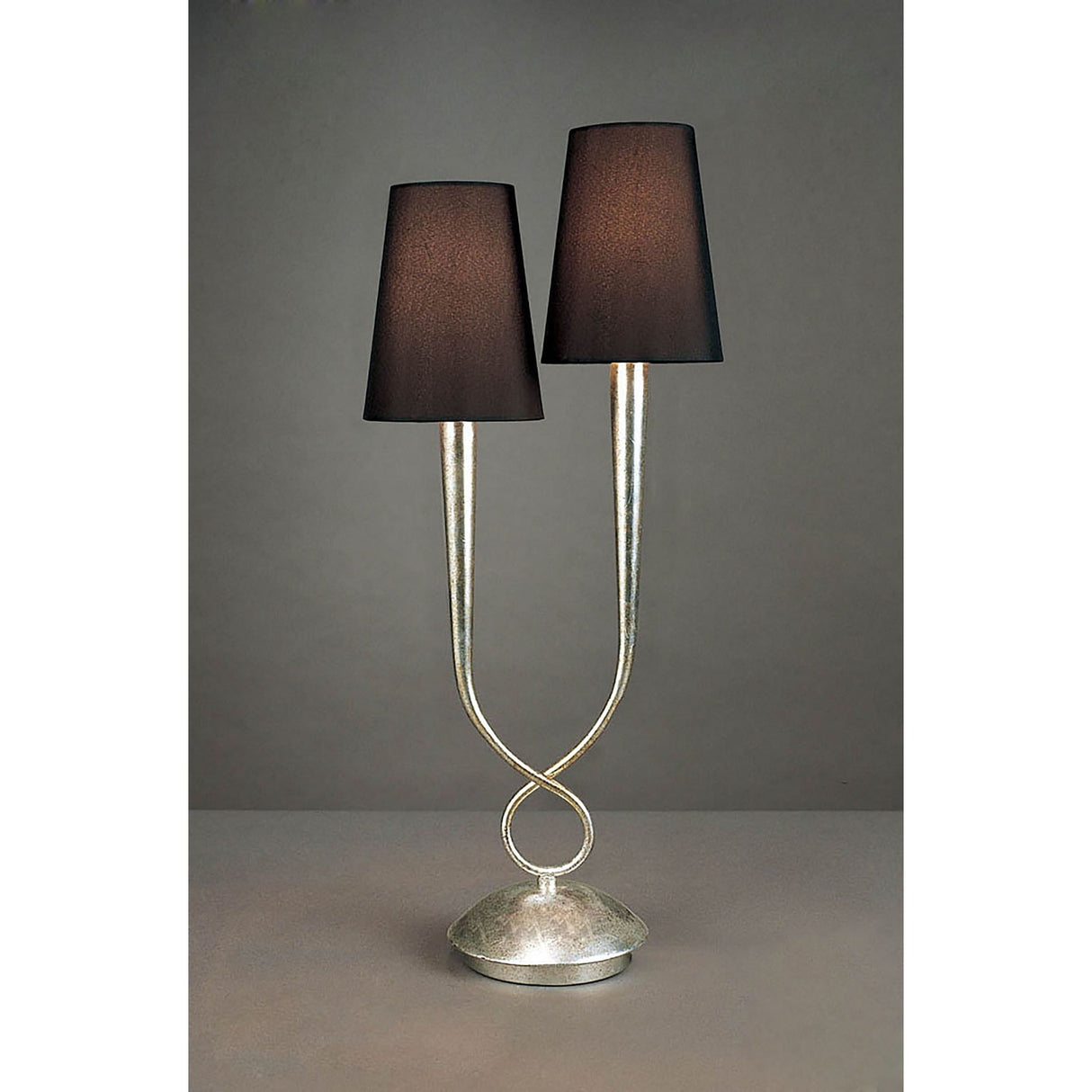 Paola 2 Light Table Lamp - Silver Painted With Black Shades