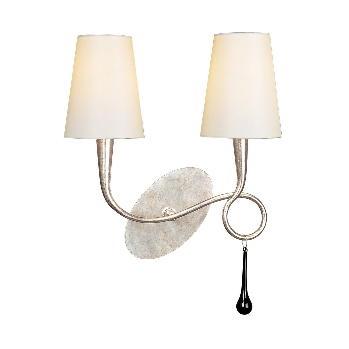 Paola 2 Light Wall Light - Silver With Cream Shades