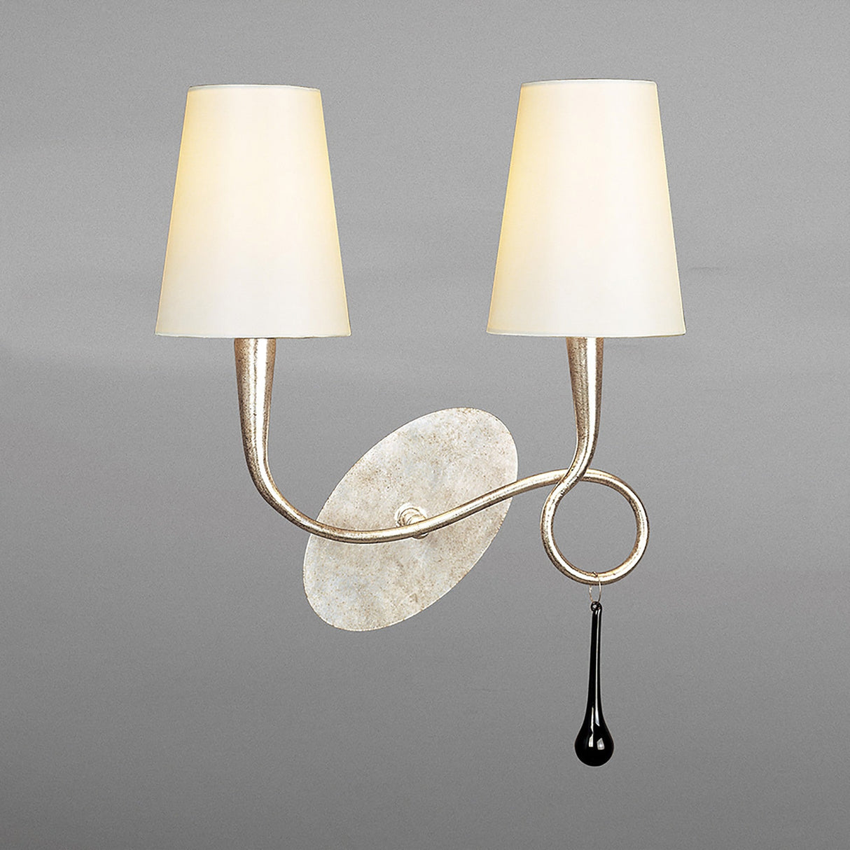 Paola 2 Light Wall Light - Silver With Cream Shades