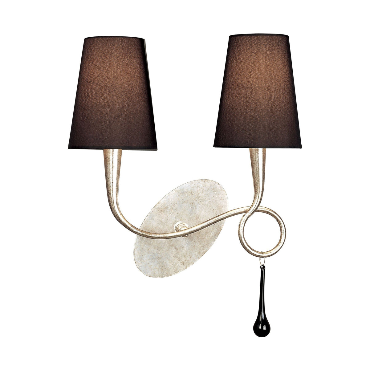 Paola 2 Light Wall Light - Silver With Black Shades