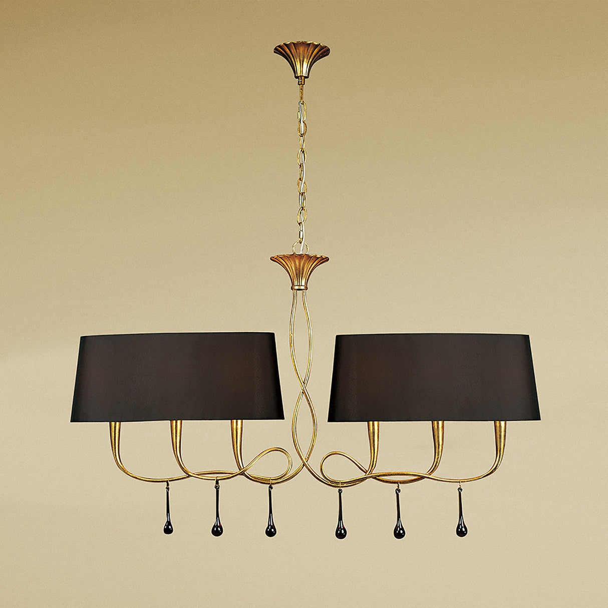 Paola Linear 2 Arm 6 Light Chandelier - Gold With Black Shades