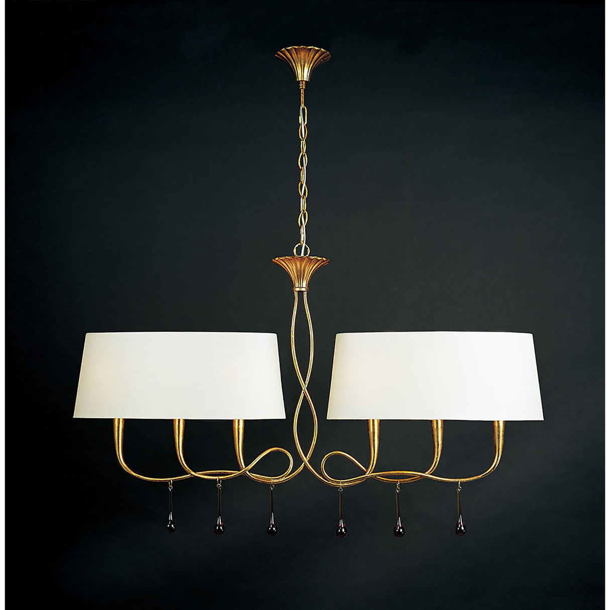 Paola Linear 2 Arm 6 Light Chandelier - Gold With Cream Shades