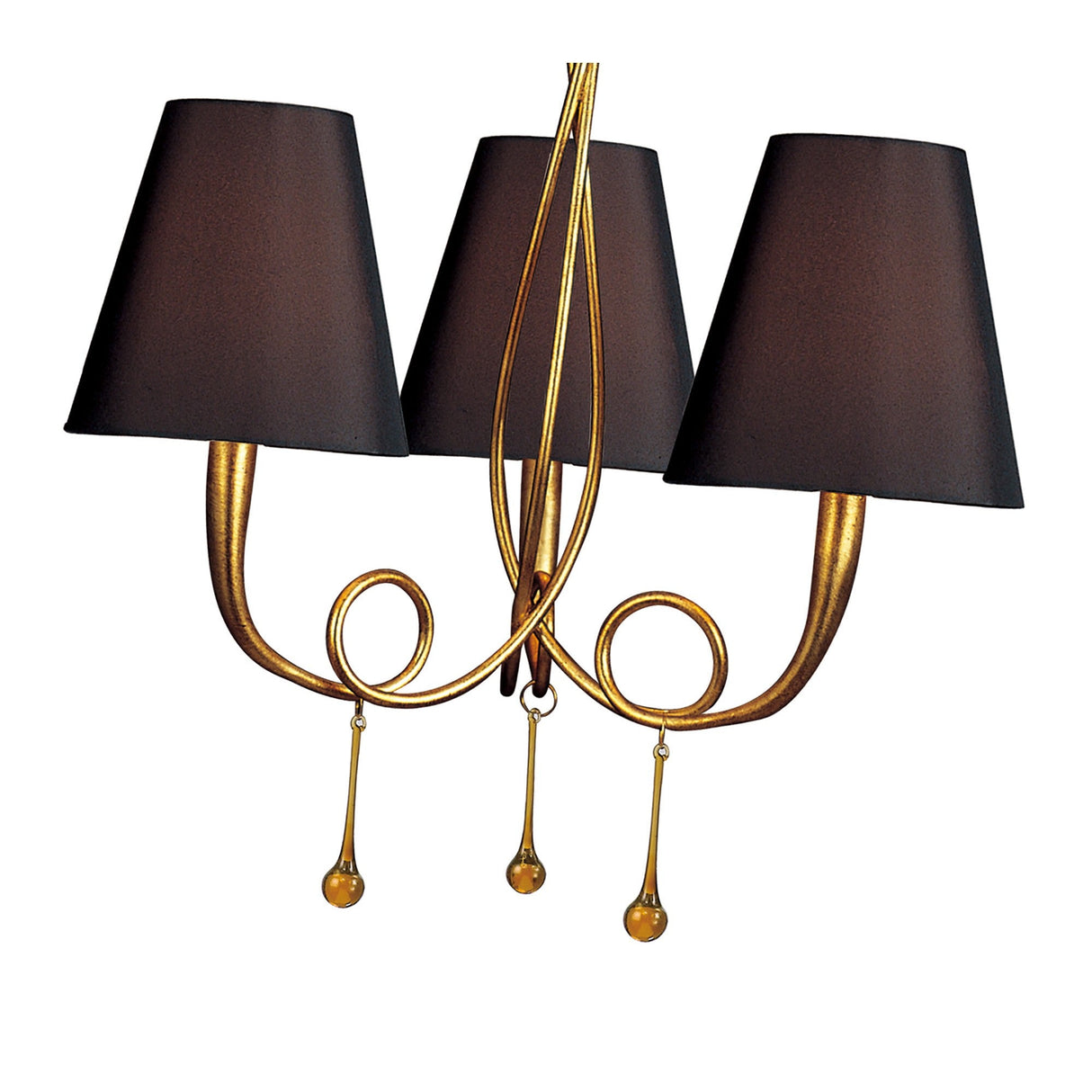 Paola 55cm 3 Light Chandelier - Gold With Black Shades