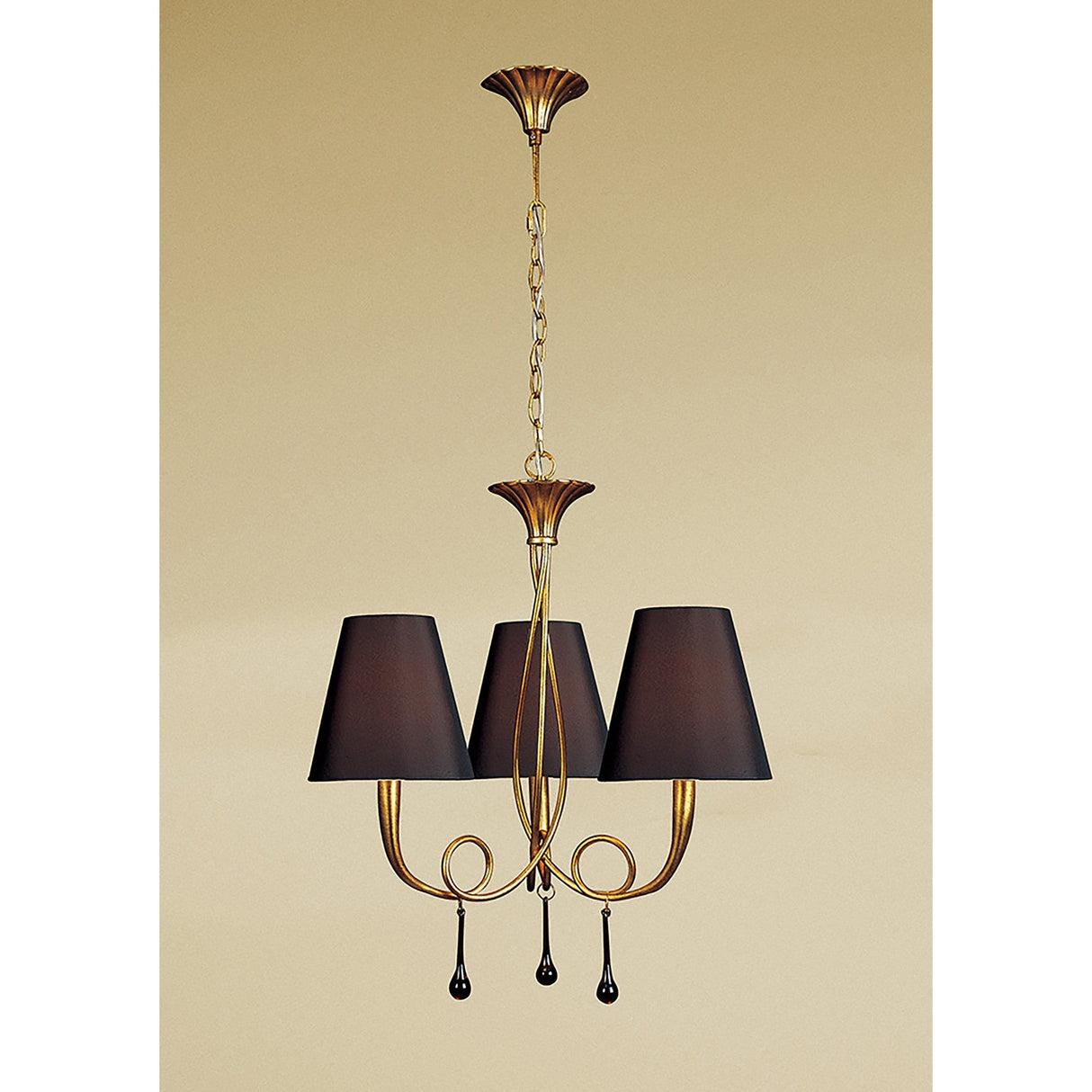 Paola 55cm 3 Light Chandelier - Gold With Black Shades