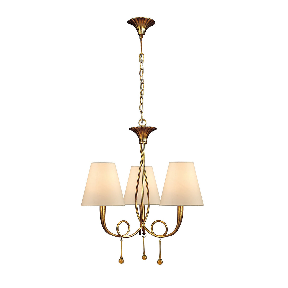 Paola 55cm 3 Light Chandelier - Gold With Cream Shades